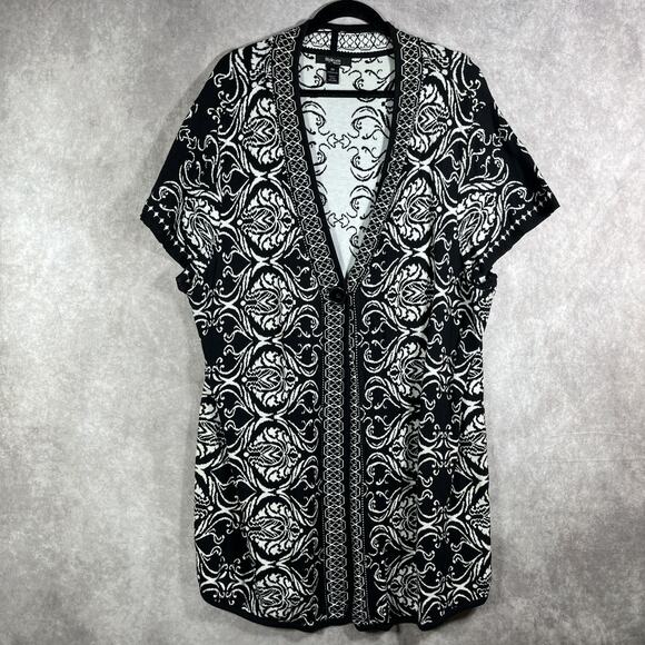 Style & Co Sweater Womens 3X Black White Open Front Knit Cardigan Boho Top Artsy - Picture 1 of 9